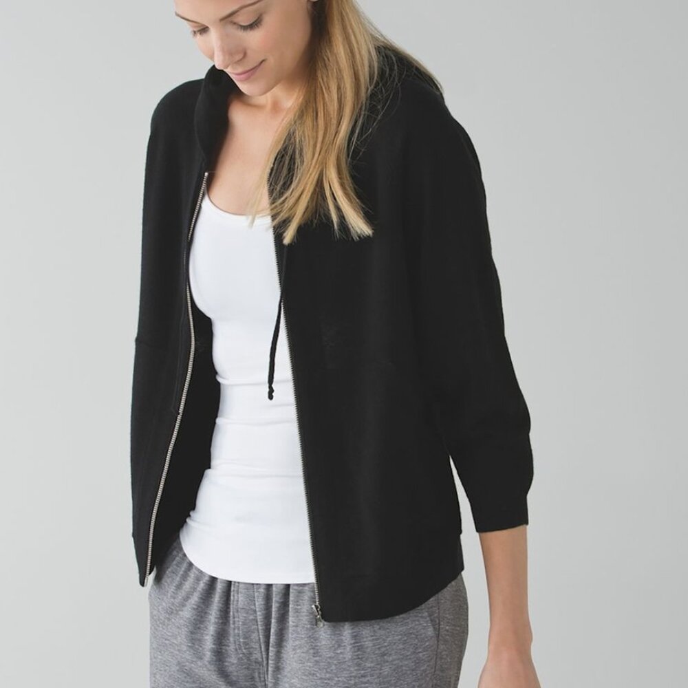 Lululemon Black Merino Wool "Om On Hoodie" Full Zipper 4